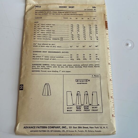 Vtg 60s Advance uncut misses skirt sewing pattern - Picture 2 of 4